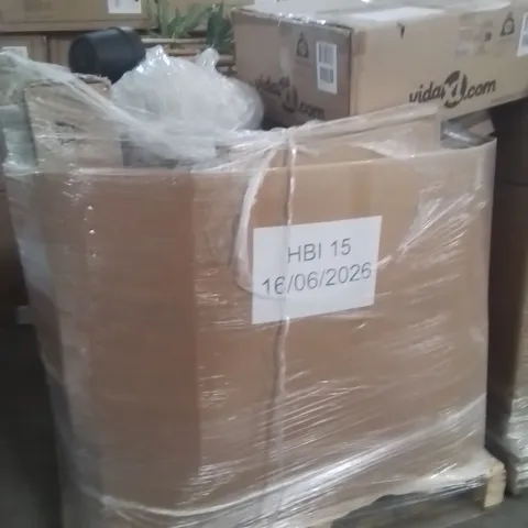 PALLET OF ASSORTED HOUSEHOLD GOODS AND PRODUCTS TO INCLUDE;PLANT,COFFEE TABLE,FOLDING TABLE