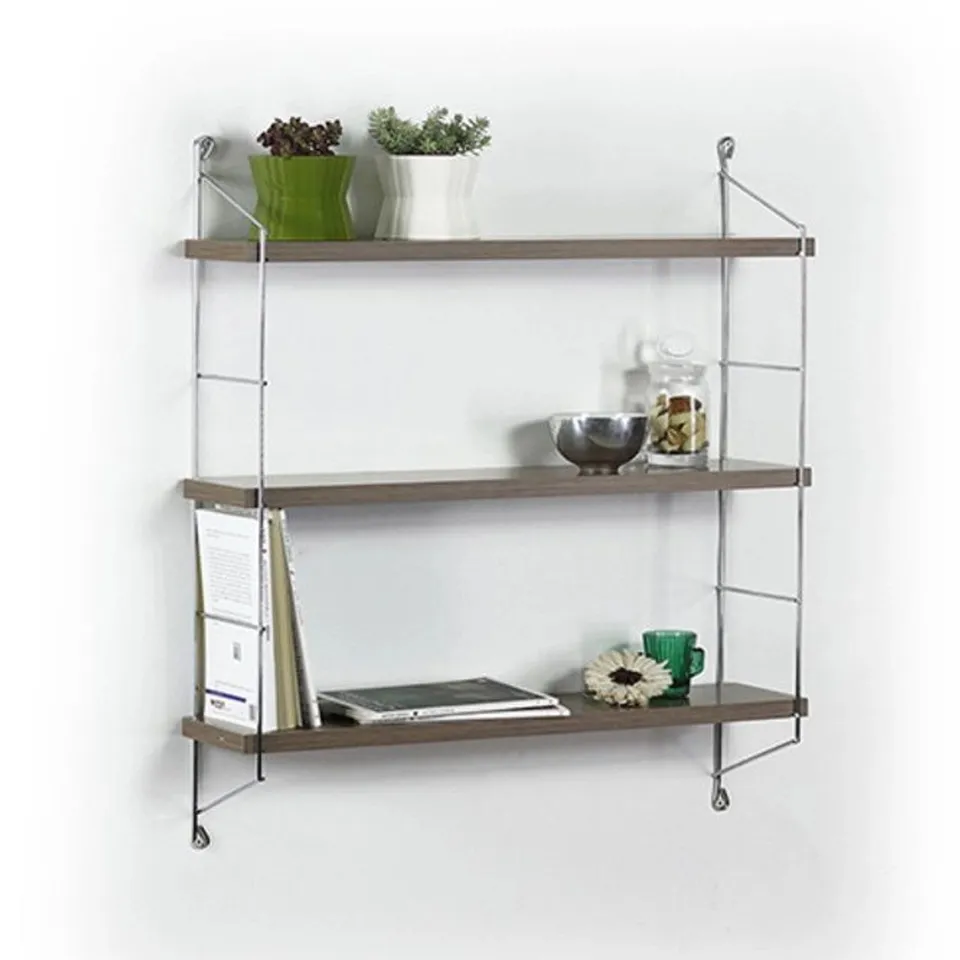 BOXED MINGITAV NEELIX TRIPLE WALL SHELF, WALNUT CHROME (1 BOX)