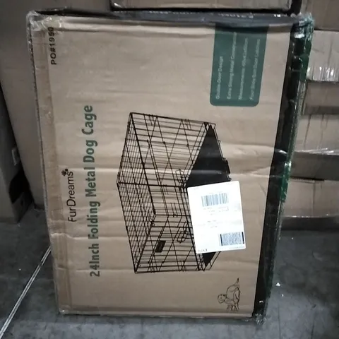 BOXED 24 INCH FOLDING METAL DOG CAGE