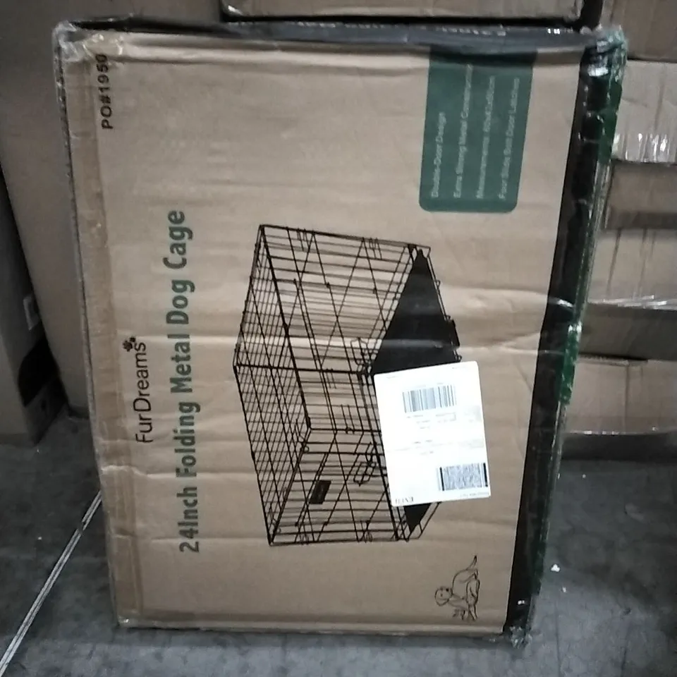 BOXED 24 INCH FOLDING METAL DOG CAGE