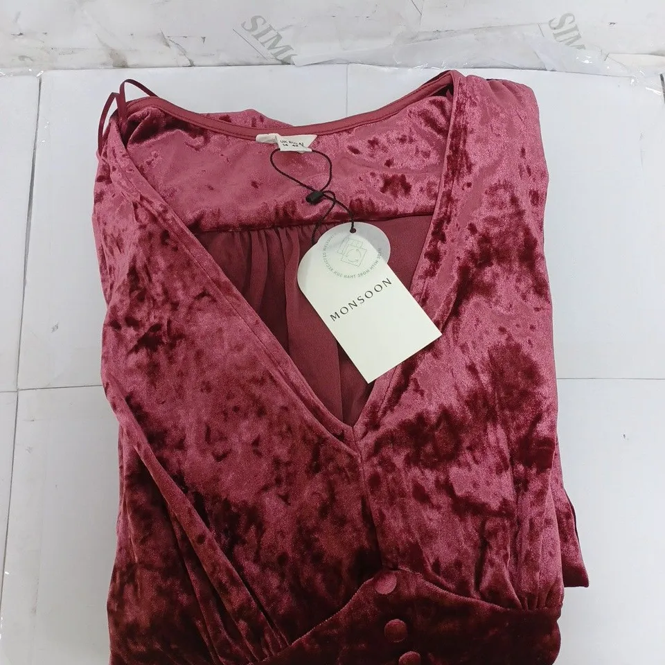 MONSOON MAXI DRESS IN BERRY VELVET UK SIZE 14