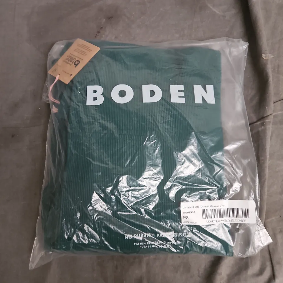 BAGGED BODEN CORNELIA OTTOMAN DRESS – WOMEN'S, UK 14 REGULAR (14R) – TEAL/GREEN