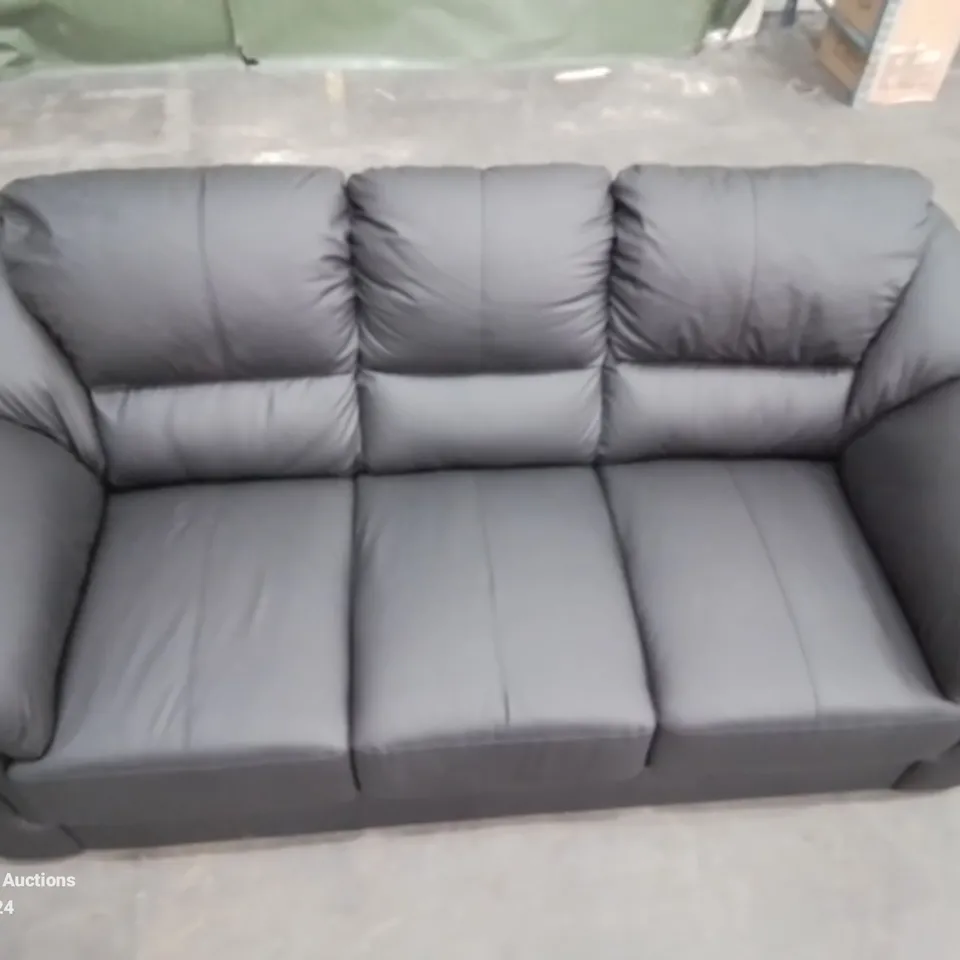 QUALITY DESIGNER BLACK FAUX LEATHER UPHOLSTERED 3 SEATER SOFA