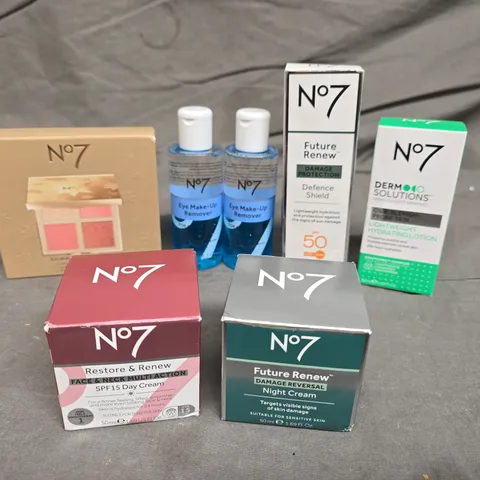 APPROX 7 ASSORTED NO7 PRODUCTS TO INCLUDE SHIMMER FACE PALETTE, EYE MAKE-UP REMOVER, NIGHT CREAM, ETC