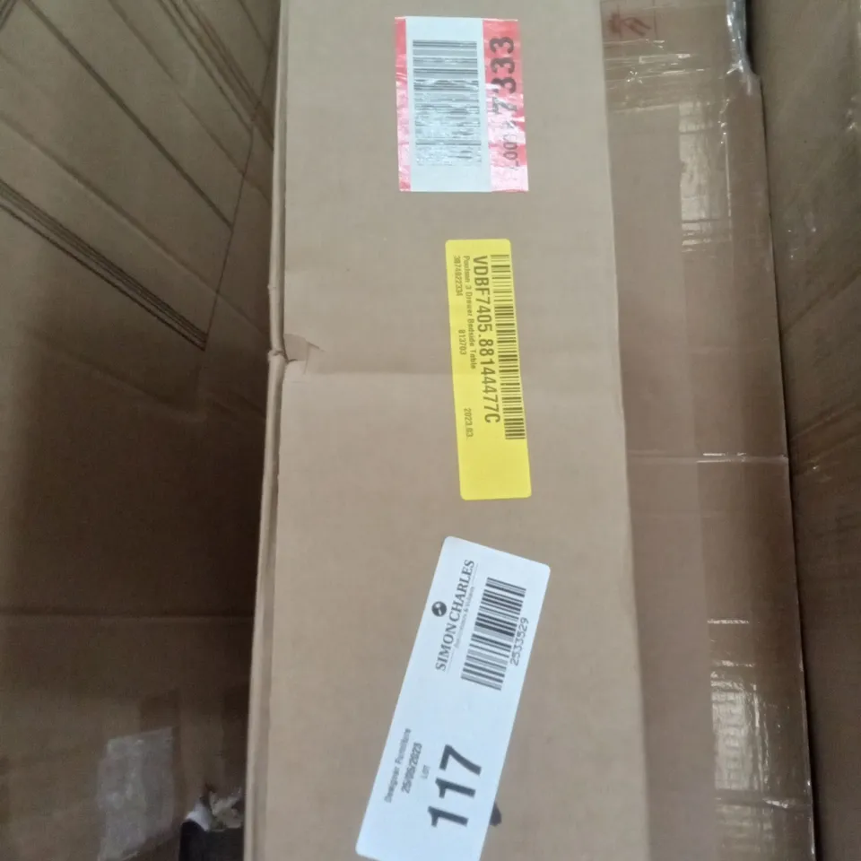 BOXED VIDA 3 DRAW BEDSIDE TABLE - ANTHRACITE 