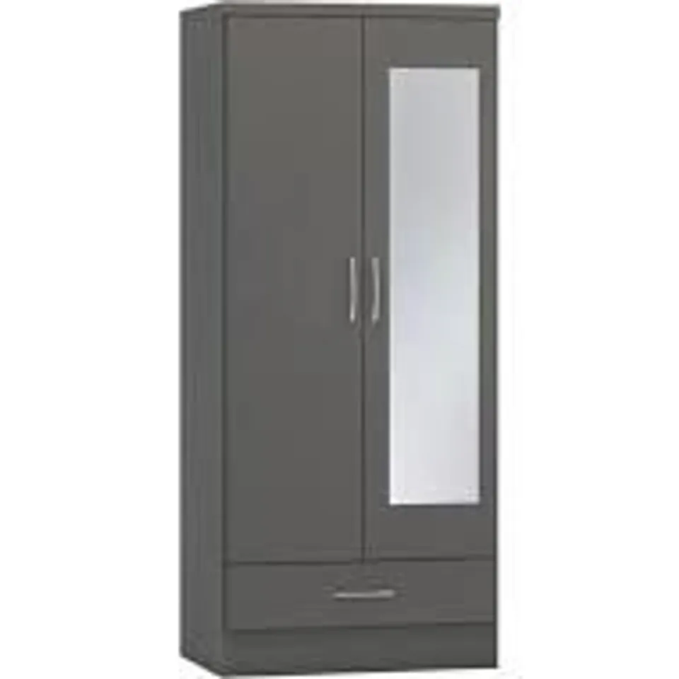 BOXED NEVADA MIRRORED 2 DOOR WARDROBE IN GREY - 2 BOXES 