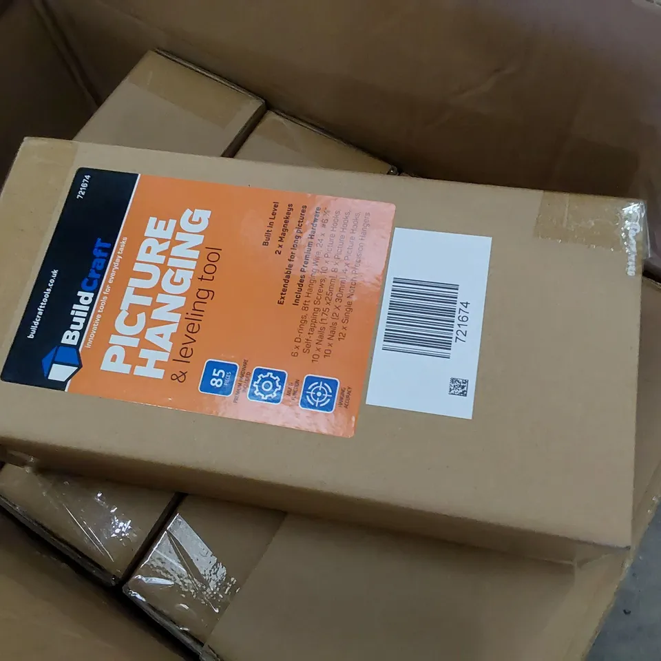 PALLET OF APPROXIMATELY 24 CASES, EACH CONTAINING 10 PICTURE HANGING TOOLS & ACCESSORIES SETS 