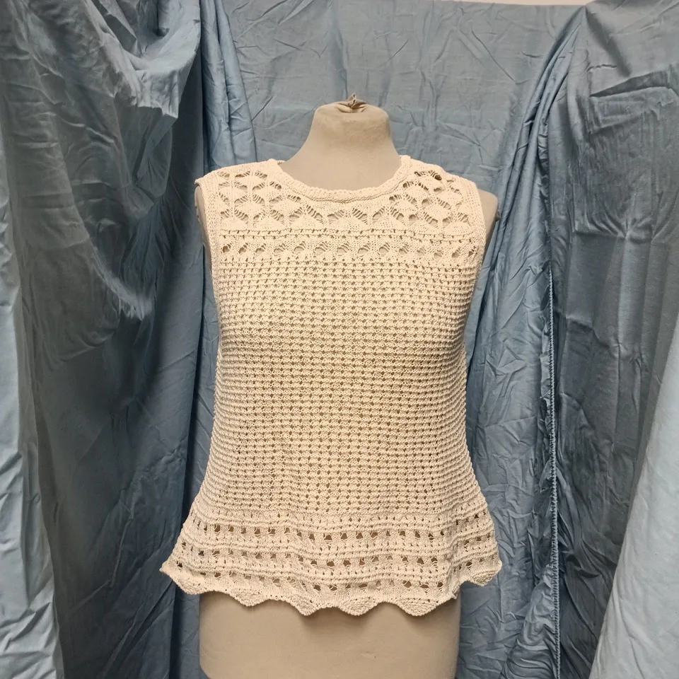 ZARA CREAM CROCHET KNIT SLEEVELESS TOP – SIZE M (EU/USA M), MADE IN TURKEY