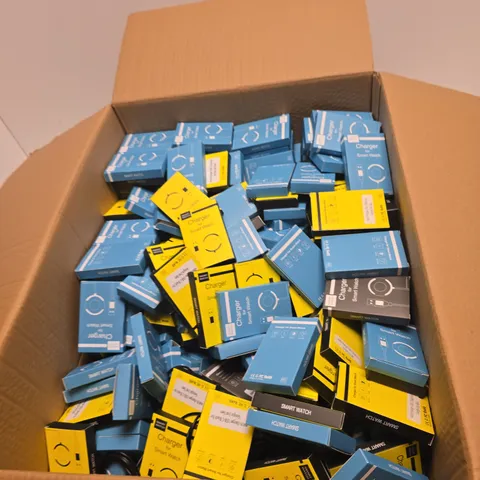 BOX CONTAINING LARGE QUANTITY OF ASSORTED SMARTWATCH CHARGERS 