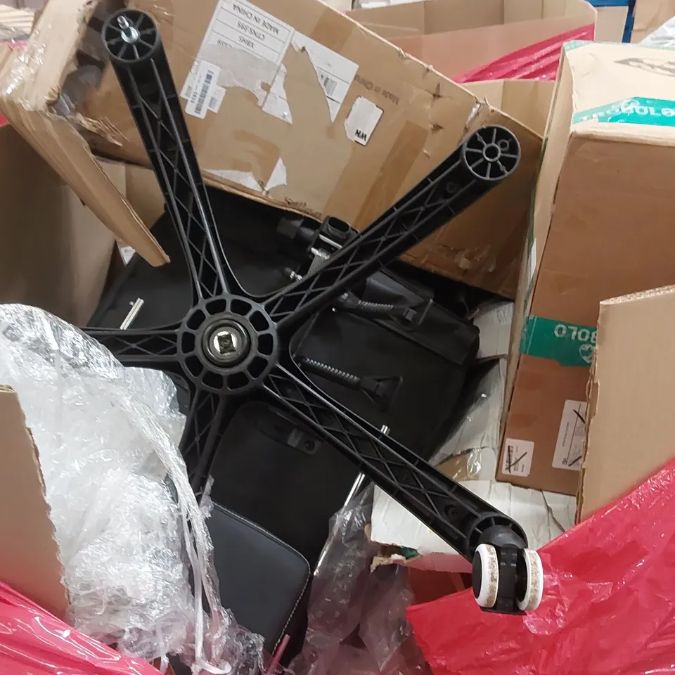 PALLET OF ASSORTED HOUSEHOLD ITEMS AND CONSUMER PRODUCTS TO INCLUDE; OFFICE CHAIR, BOXED FURNITURE ETC 