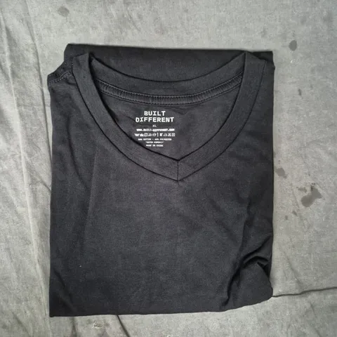 BUILT DIFFERENT BLACK V-NECK SHIRT – XL