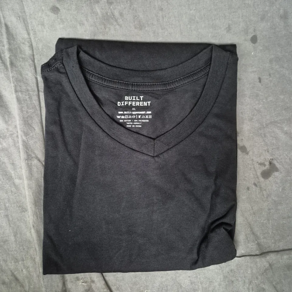 BUILT DIFFERENT BLACK V-NECK SHIRT – XL