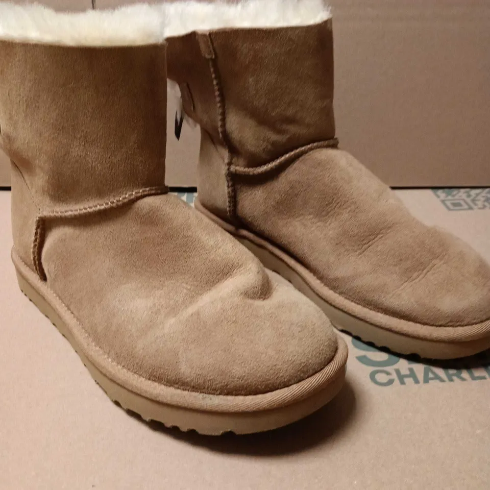 UGG-STYLE SUEDE SHORT SHEARLING BOOTS – WOMEN'S SIZE 6