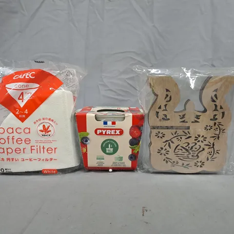 APPROXIMATELY 10 ASSORTED HOUSEHOLD ITEMS TO INCLUDE COFFEE PAPER FILTER, ETC