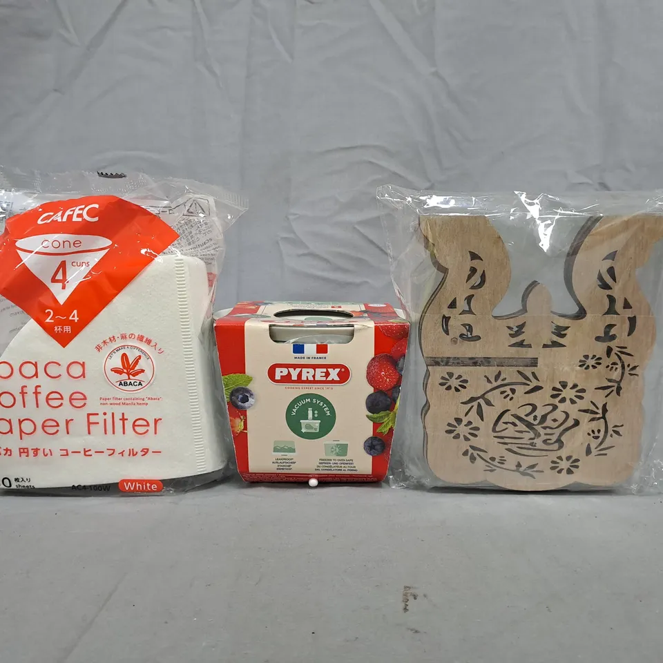 APPROXIMATELY 10 ASSORTED HOUSEHOLD ITEMS TO INCLUDE COFFEE PAPER FILTER, ETC