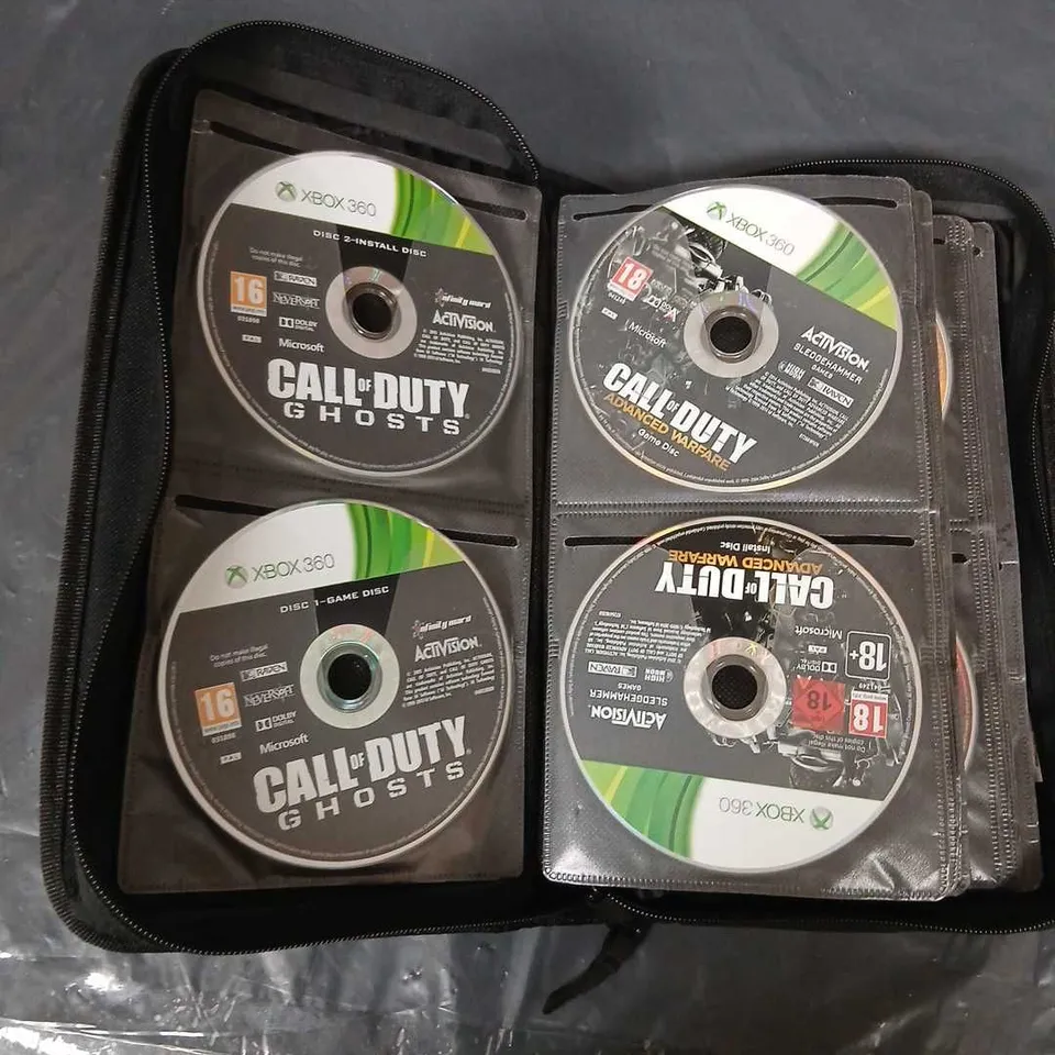 CD/GAME WALLET WITH APPROXIMATELY 50 ASSORTED XBOX 360 GAMES