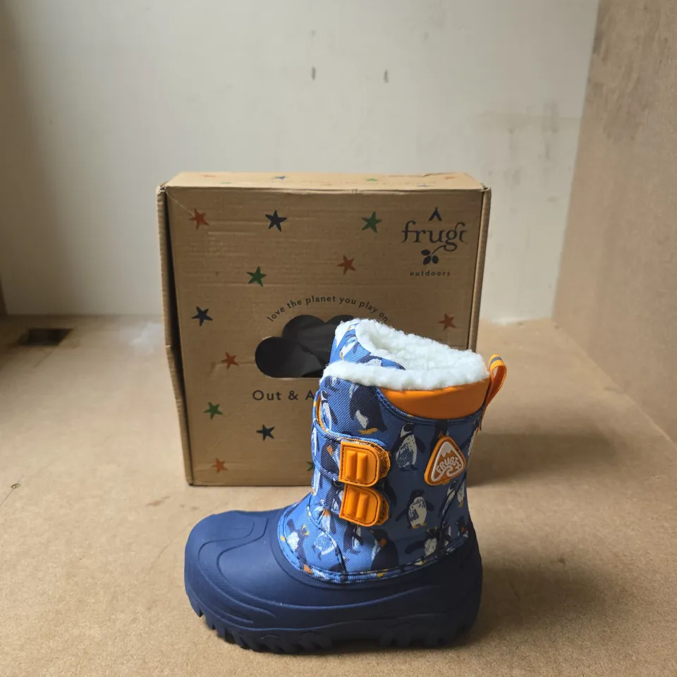 FRUGI CHILDREN'S SNOW BOOTS – BLUE WITH ANIMAL PRINT, FLEECE LINING - UK SIZE KIDS 11 