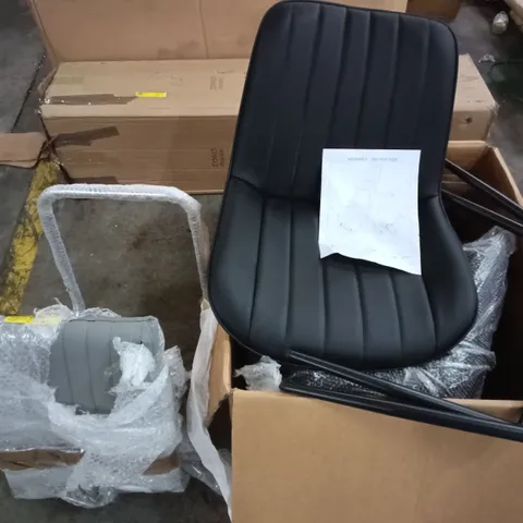 LOT OF 2 DINING CHAIR ITEMS TO INCLUDE PAIR OF BLACK FAUX LEATHER CHAIRS ON BLACK LEGS AND GREY FAUX LEATHER CHAIR ON CHROME LEGS