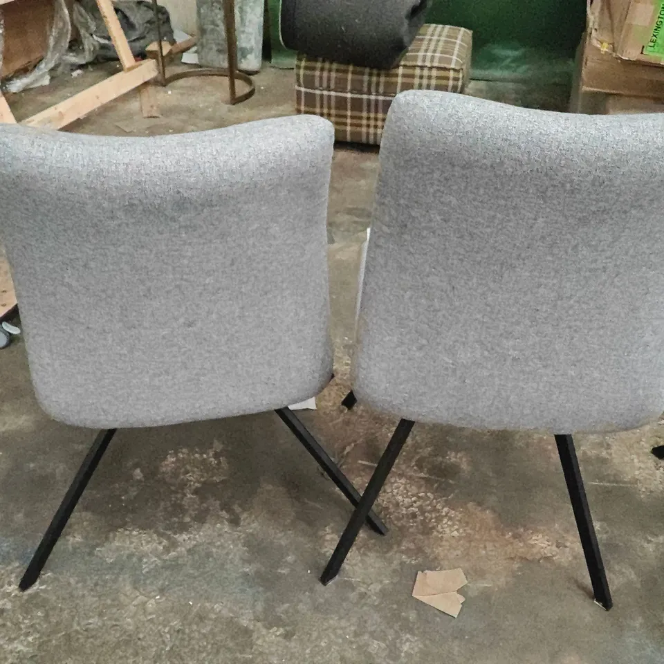 SET OF 4 GREY FABRIC DINING CHAIRS ON BLACK LEGS