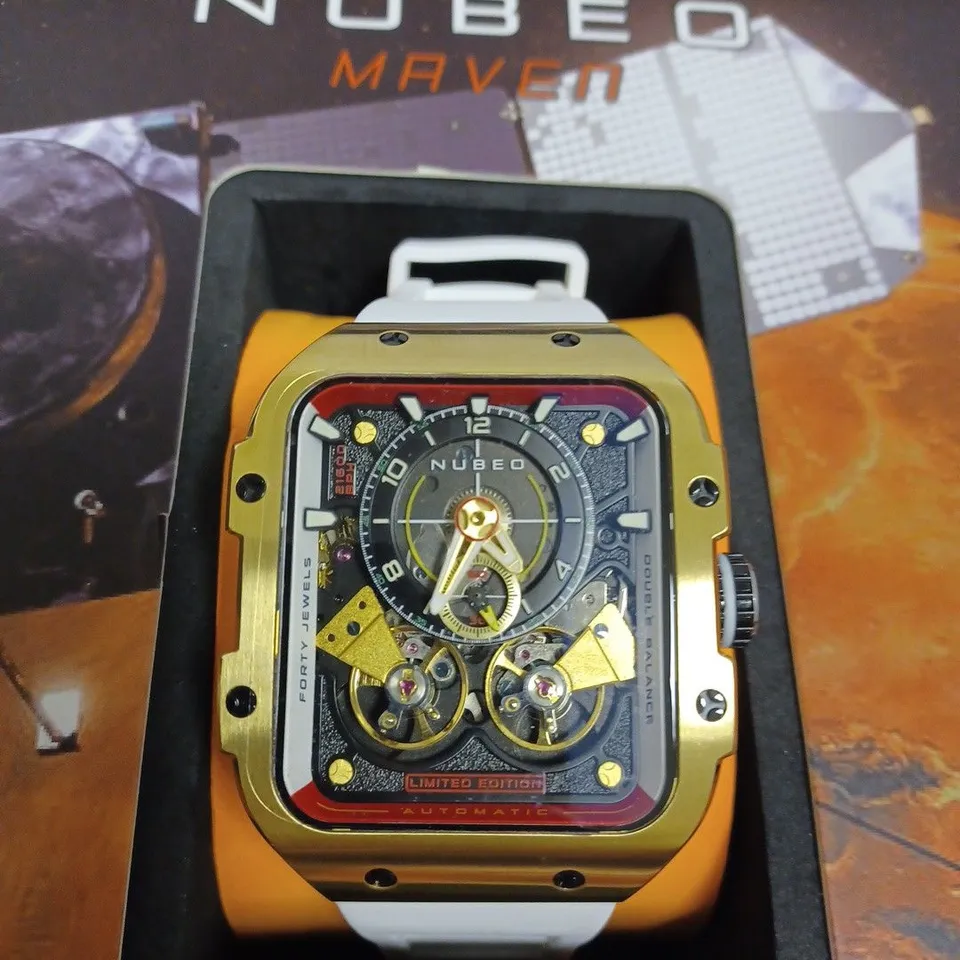BOXED NUBEO LIMITED EDITION WHITE SILICONE STRAP 137/600 WATCH WITH NUSOUND WIRELESS EAR BUDS