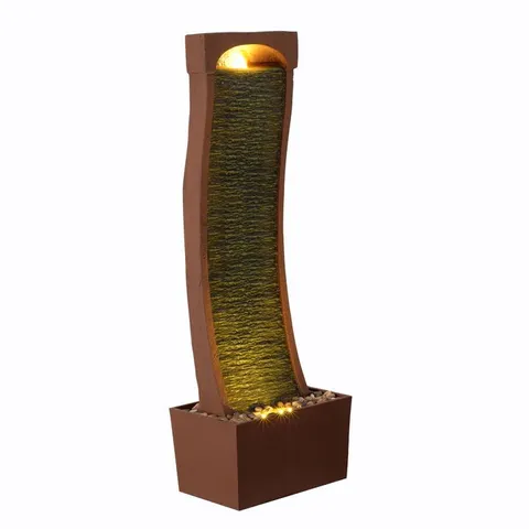 BOXED TEAMSON HOME OUTDOOR 38.5" CURVED TEXTURED WATERFALL FOUNTAIN, YARD DECOR, RED ROCK (1 BOX)