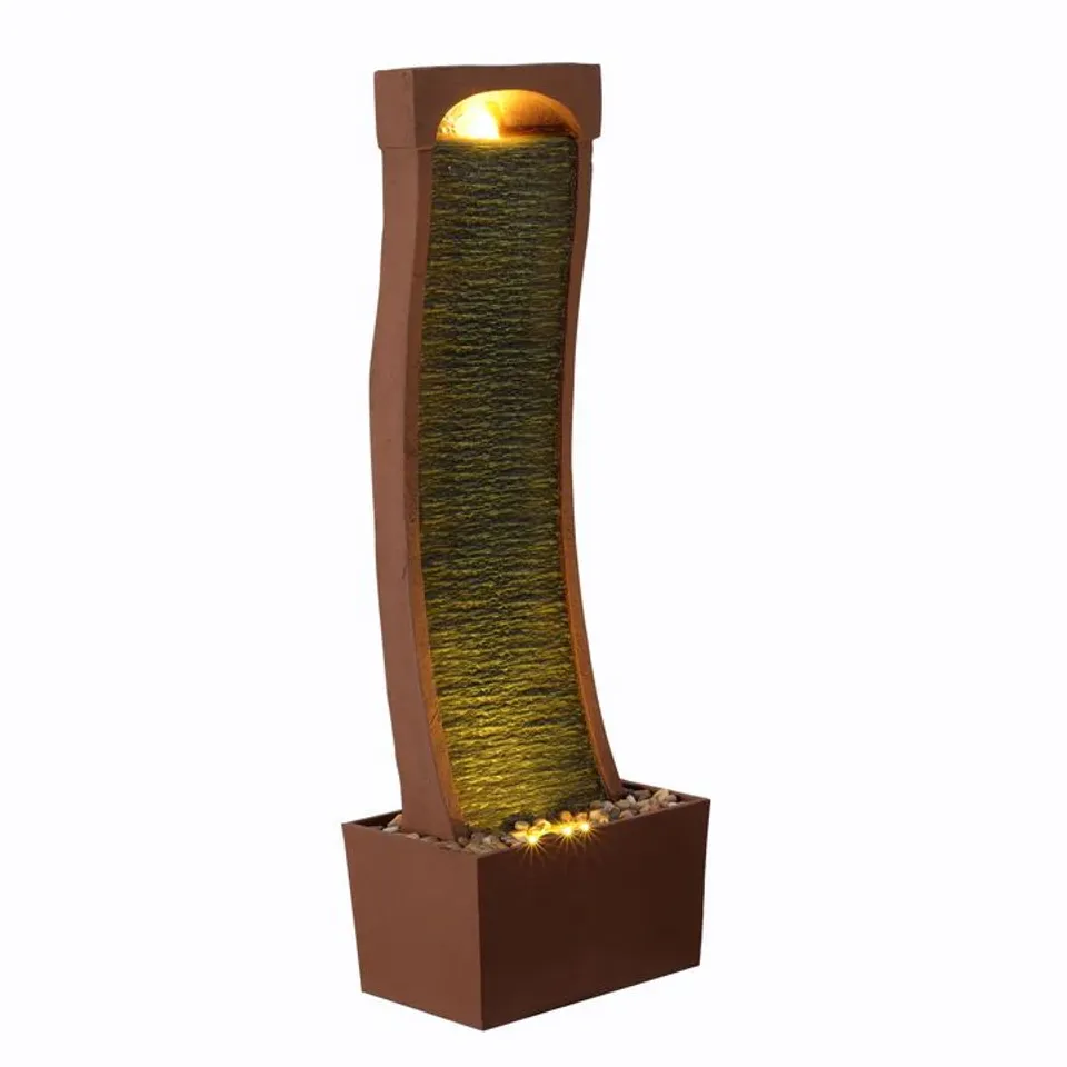 BOXED TEAMSON HOME OUTDOOR 38.5" CURVED TEXTURED WATERFALL FOUNTAIN, YARD DECOR, RED ROCK (1 BOX)