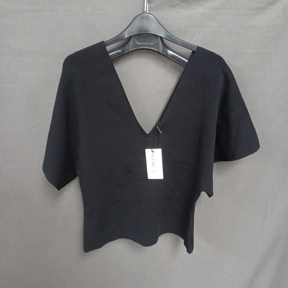 TED BAKER LONDON BLACK V-NECK SHORT-SLEEVE TOP, UK SIZE 5