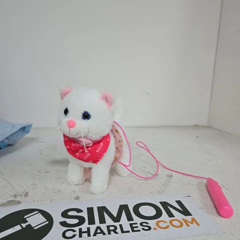 PLUSH WHITE CAT TOY WITH PINK SCARF