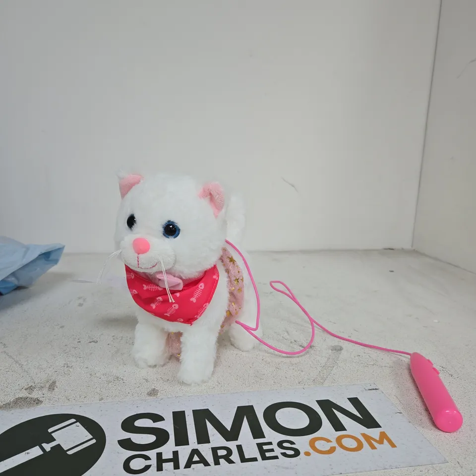 PLUSH WHITE CAT TOY WITH PINK SCARF