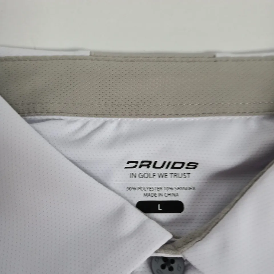 DRUIDS GOLF POLO SHIRT – WHITE – UK SIZE L