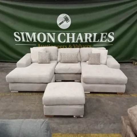 BROADGATE U-SHAPE MODULAR SOFA WITH FOOTSTOOL - STONE