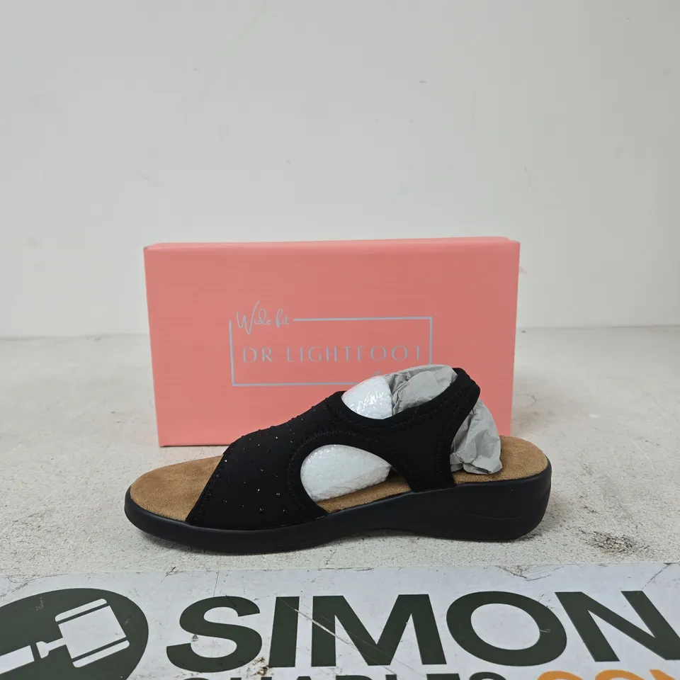 DR LIGHTFOOT WIDE FIT WOMEN'S SANDALS – BLACK SUEDE SLIP-ON SIZE 6