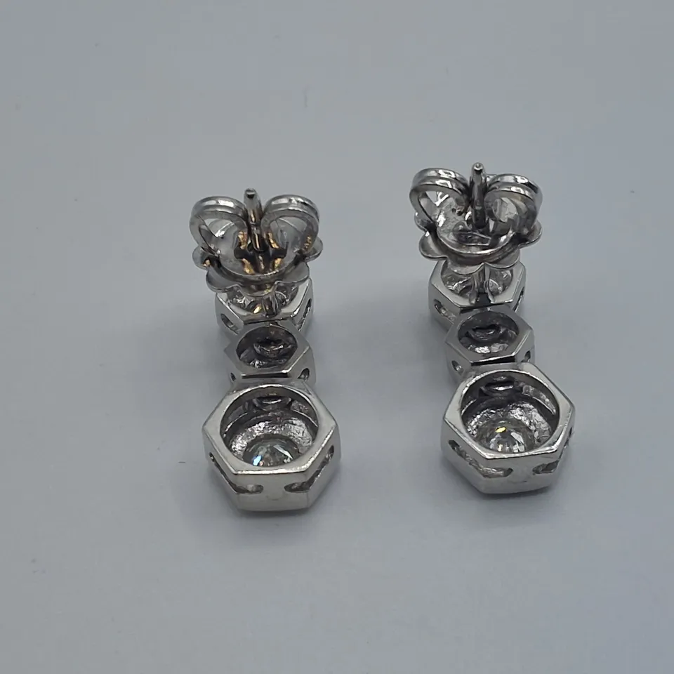 18CT WHITE GOLD DROP EARRINGS RUB-OVER SET WITH NATURAL DIAMONDS 