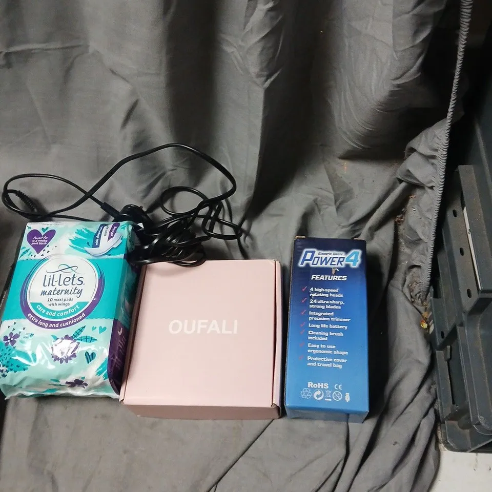 APPROXIMATELY 8 ITEMS INCLUDING HEALTH & BEAUTY ASSORTMENT: LIL-LETS MATERNITY PADS, OUFALI PINK BOX, POWER4 GROOMING BOX, HAIR WIG .