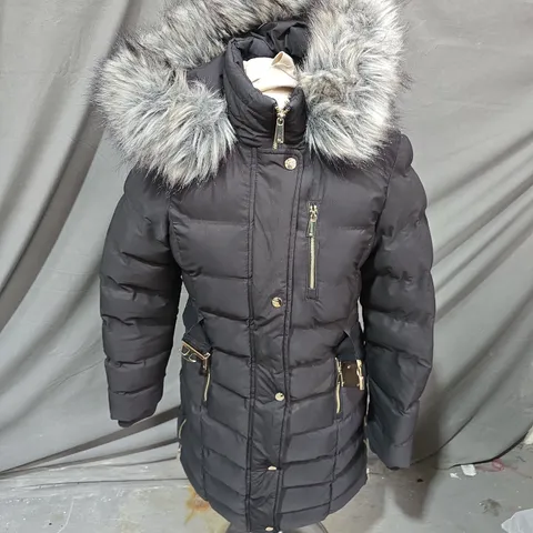 KAREN MILLEN BLACK FUR-TRIM HOODED PUFFER COAT – WOMEN'S UK 8