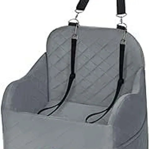 BOXED ELEVATED DOG BOOSTER SEAT FOR DOGS UP TO 16KG WITH THICK CUSHION, WASHABLE PET TRAVEL CARRIER BED WITH DETACHABLE COVER AND STORAGE POCKETS (GREY)