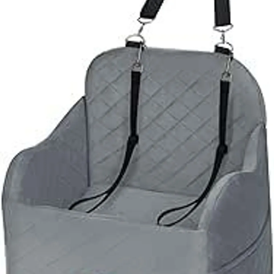 BOXED ELEVATED DOG BOOSTER SEAT FOR DOGS UP TO 16KG WITH THICK CUSHION, WASHABLE PET TRAVEL CARRIER BED WITH DETACHABLE COVER AND STORAGE POCKETS (GREY)