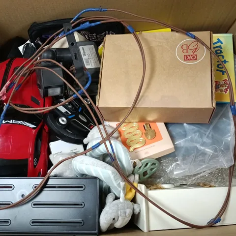 APPROXIMATELY 20 ASSORTED ITEMS TO INCLUDE LED FLOOD LIGHT, TRANSFORMERS TOY, BOOKS, ETC - COLLECTION ONLY