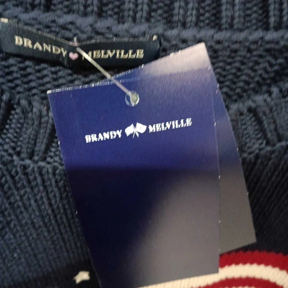 BRANDY MELVILLE NAVY KNIT SWEATER WITH USA FLAG – SIZE SMALL/MEDIUM (UK S/M) 