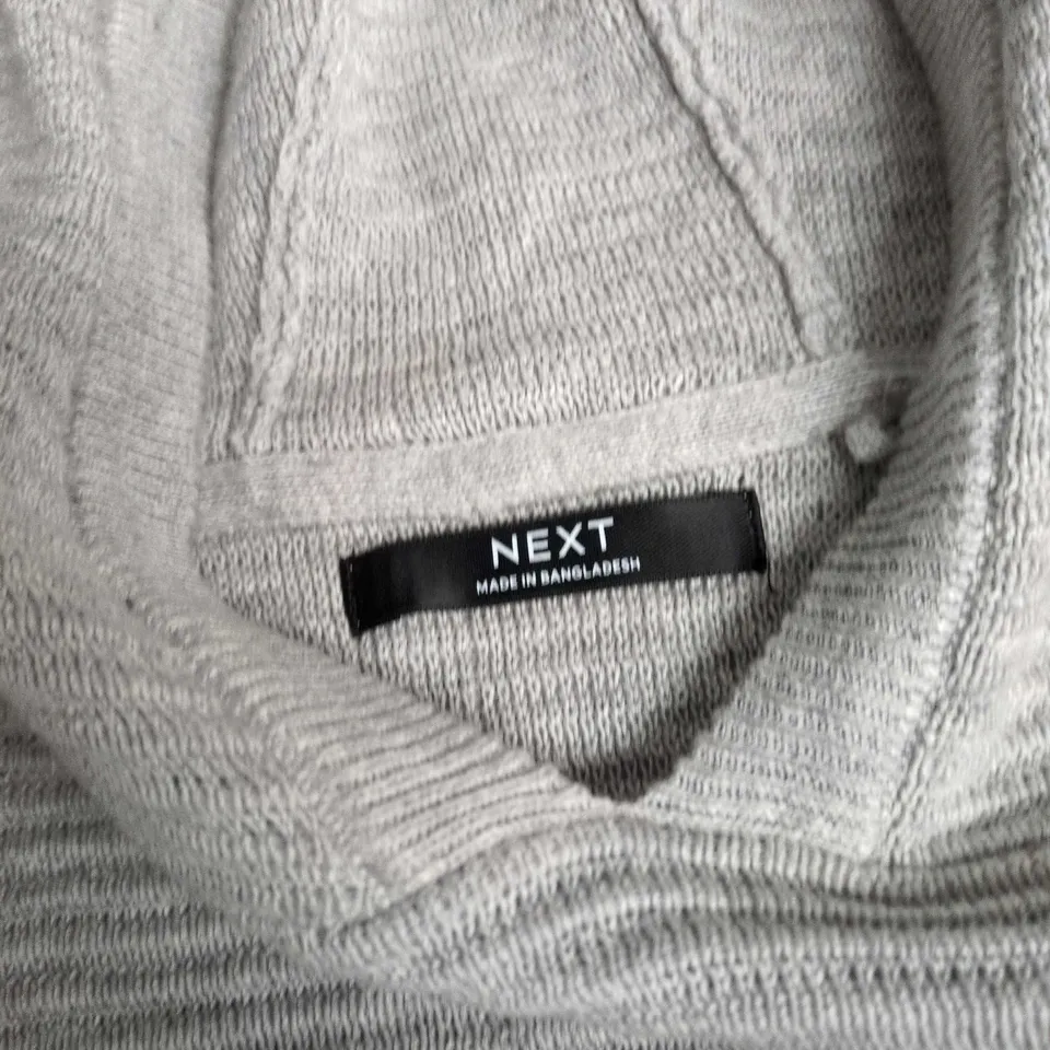 NEXT KIDS' GREY STRIPE KNIT HOODIE JUMPER – AGE 8 (128 CM), CHEST ZIP POCKET