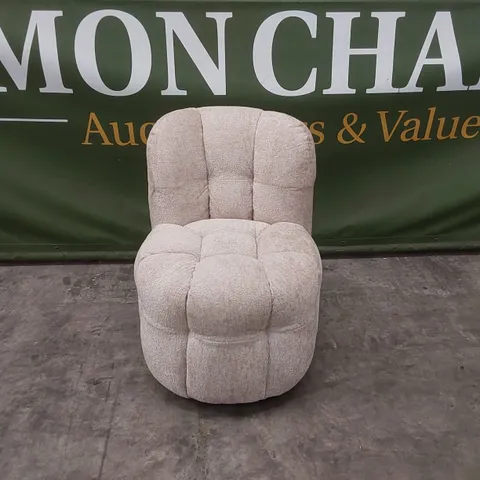 QUALITY DESIGNER BUMPER CIRCA GLAM FABRIC DINING CHAIR ON WHEELS - SAND