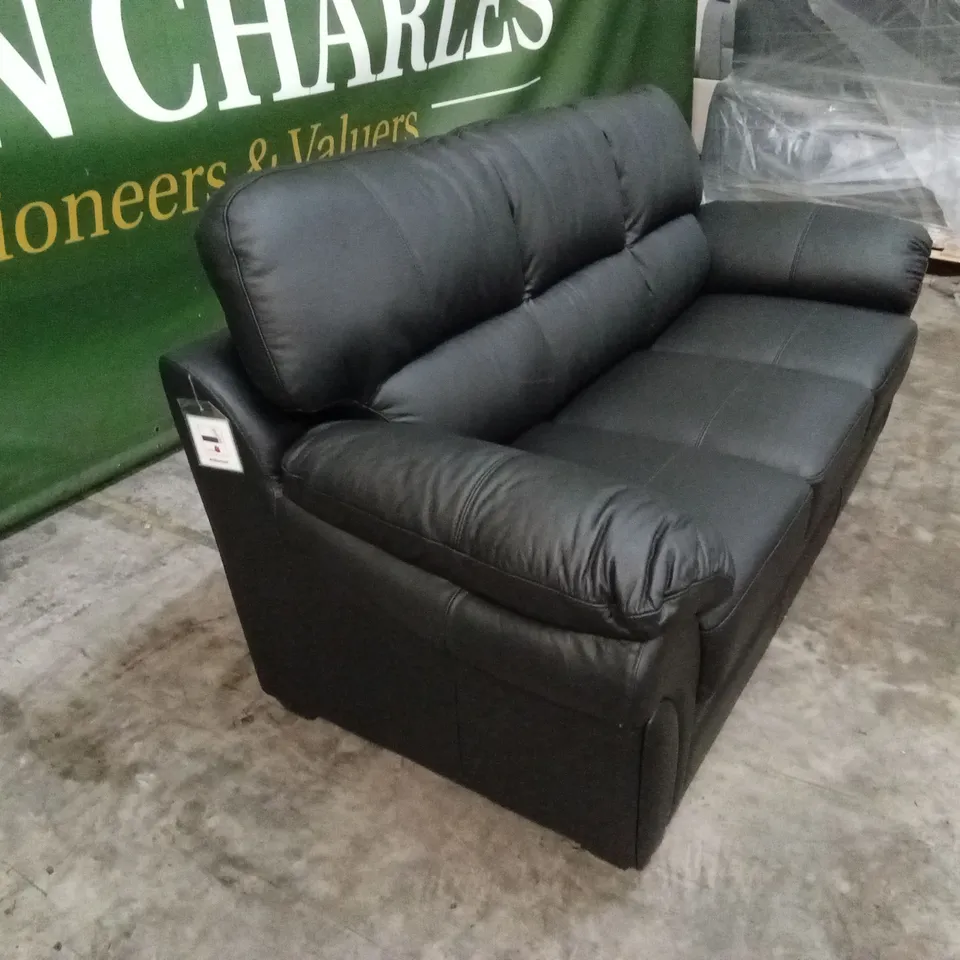 WILMSLOW LEATHER 3 SEATER SOFA - BLACK RRP £999