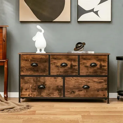 BOXED HEIMANN 5 DRAWER CHEST OF DRAWERS - DARK BROWN (1 BOX)