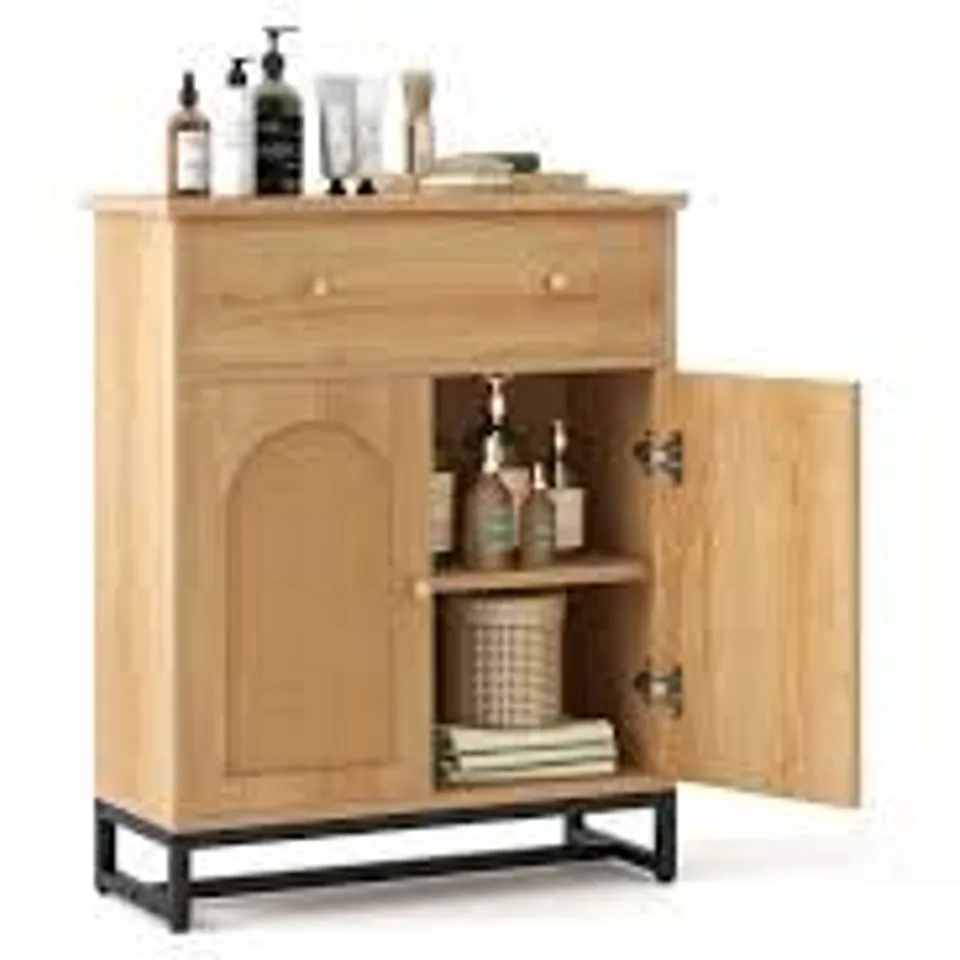 BOXED COSTWAY ACCENT FLOOR STORAGE CABINET WITH RATTAN SOOR & DRAWER - NATURAL