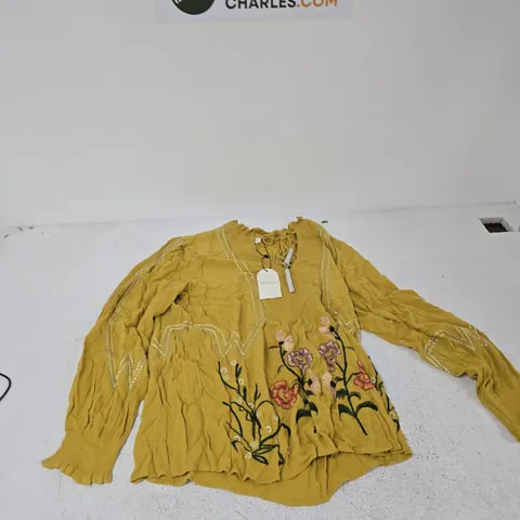 MONSOON WOMEN'S MUSTARD YELLOW EMBROIDERED BLOUSE β UK SIZE L