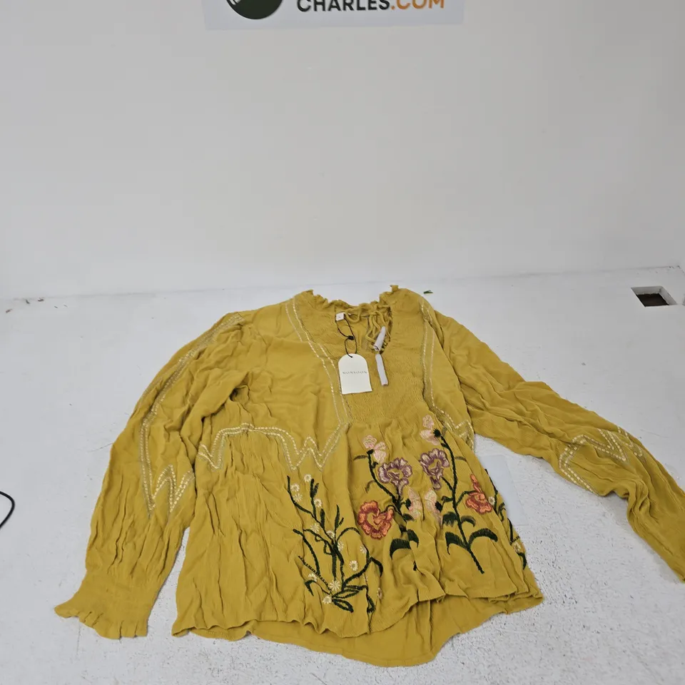 MONSOON WOMEN'S MUSTARD YELLOW EMBROIDERED BLOUSE – UK SIZE L