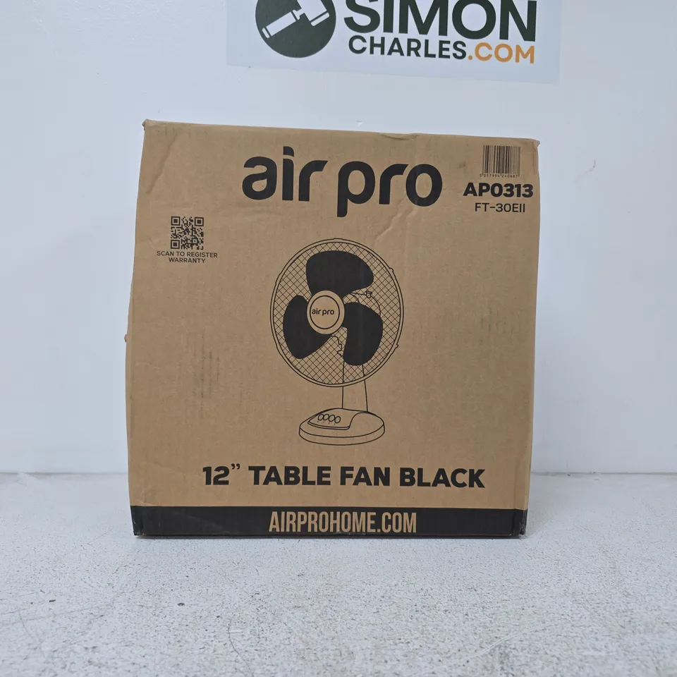 BOXED AIR PRO 12" TABLE FAN IN BLACK