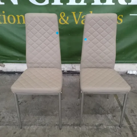 SET OF 2 NEW RENZO TAUPE LEATHER DINING CHAIR (CHROME LEG)