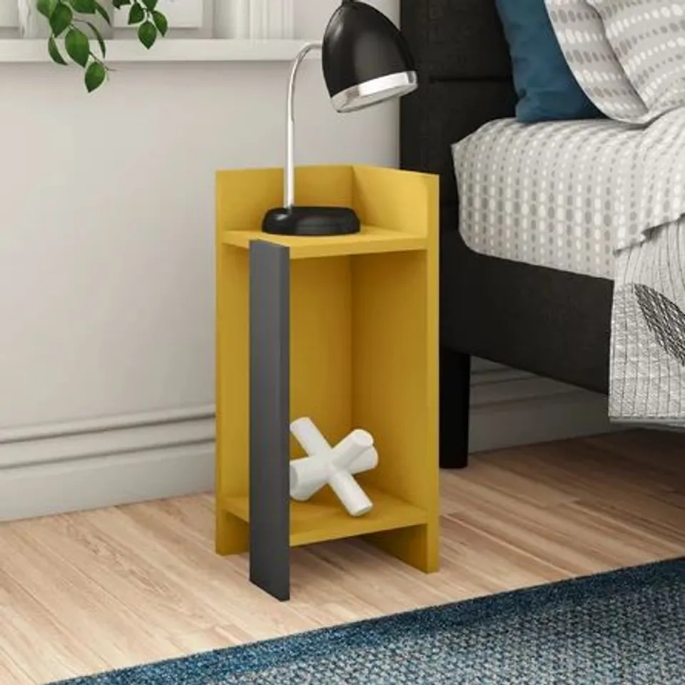 BOXED ELOS BEDSIDE TABLE MUSTARD/ANTHRACITE 