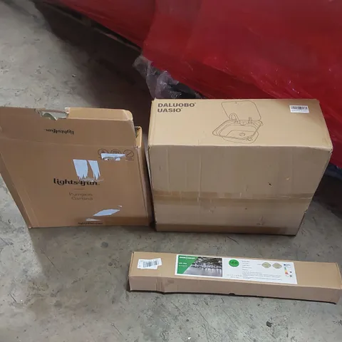 PALLET OF ASSORTED HOUSEHOLD GOODS AND PRODUCTS TO INCLUDE; ANTI-SLIP MATT, PAPER TOWELS, PUMPKIN GARLAND, BOXED FURNITURE ETC